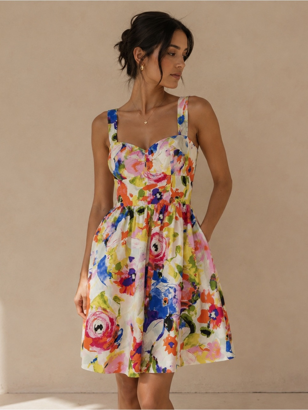 ALYX Vibrant Floral Floral Fit & Flare Dress - Multicolor Sleeveless Size 14